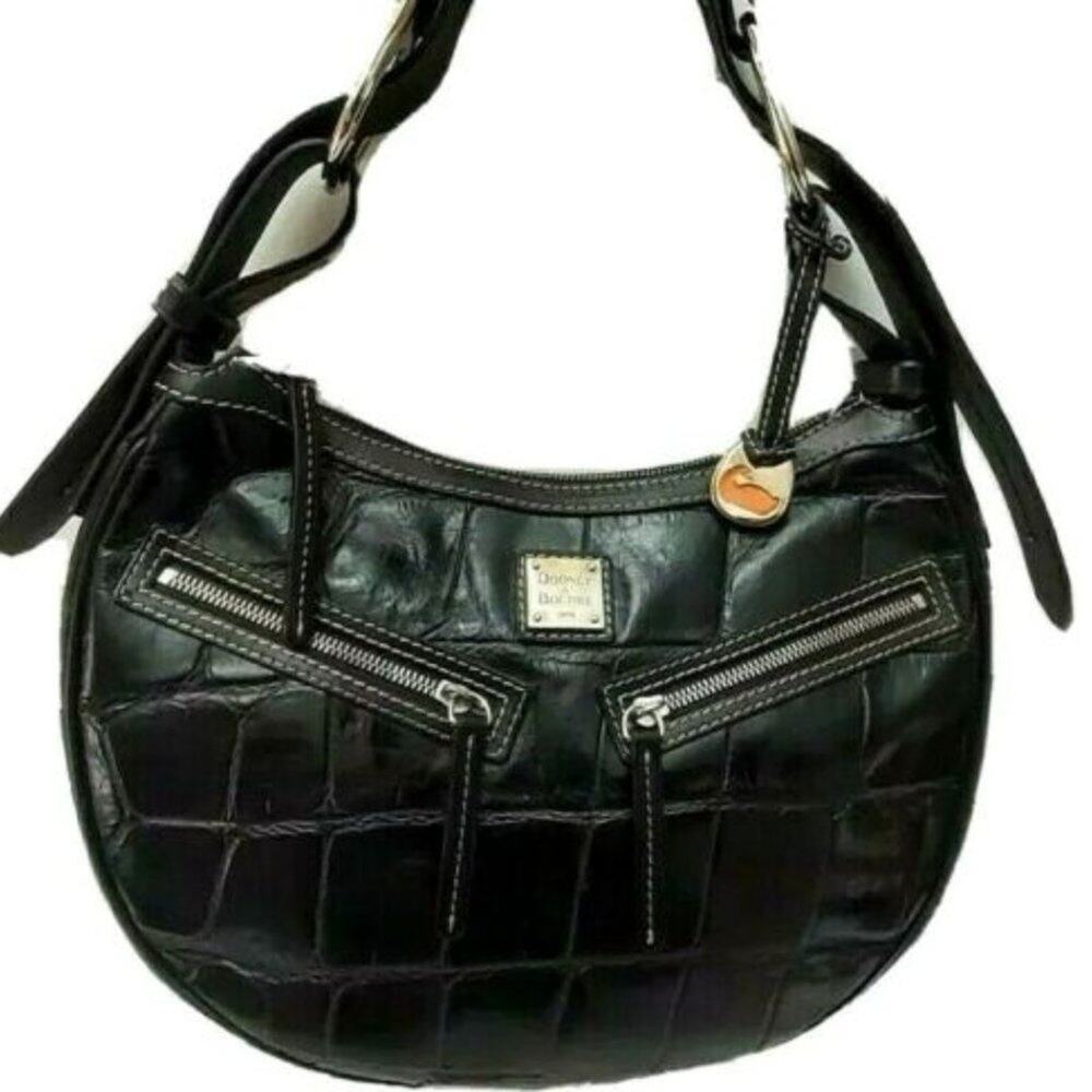 Y2K Rare Dooney & Bourke Moon Round Baguette Purse Black Leather Croc Embossed - Picture 3 of 11